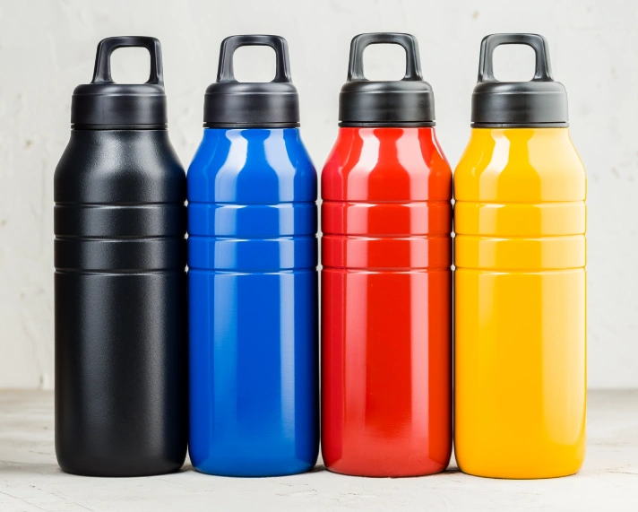 4 colorful water bottles