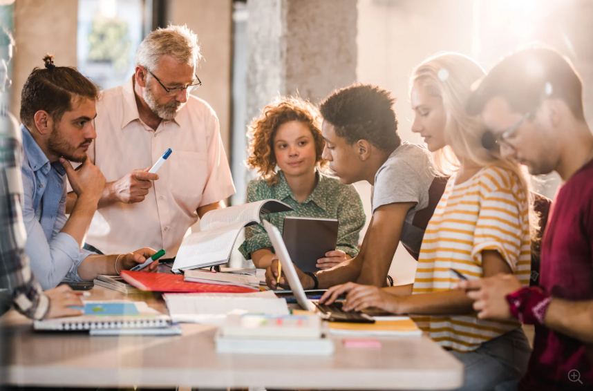 college class with professor and students