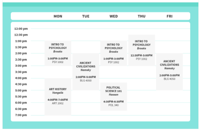 class schedule sample